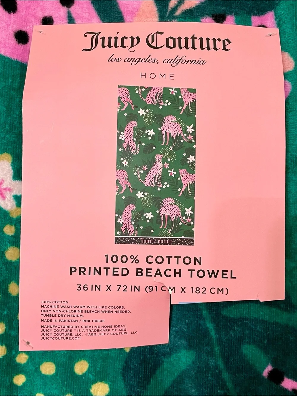Juicy Couture Teal and Pink Leopard Beach Towel